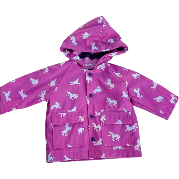 NWOT Hatley Color Changing Raincoat Pink|White Unicorn Baby Girls 9-12 Month - Picture 1 of 4